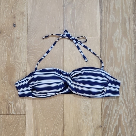 La Vie en Rose Aqua blue/white/gold striped halter bikini top size Medium - Picture 2 of 9